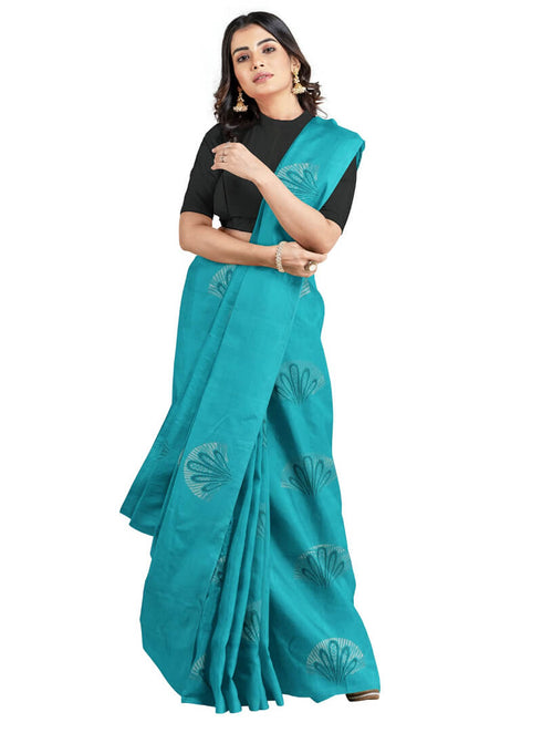 Prakruthi Vanya Butterfly Blue & Black Bhutta Handloom Tencel Vegan Silk Saree
