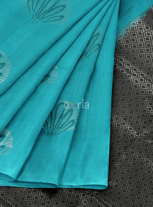 Prakruthi Vanya Butterfly Blue & Black Bhutta Handloom Tencel Vegan Silk Saree