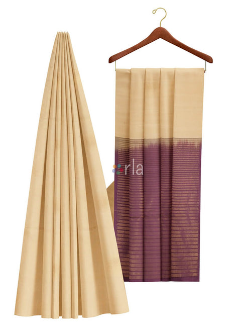 Prakruthi Vanya Beige & Grape Wine Bhutta Handloom Tencel Vegan Silk Saree