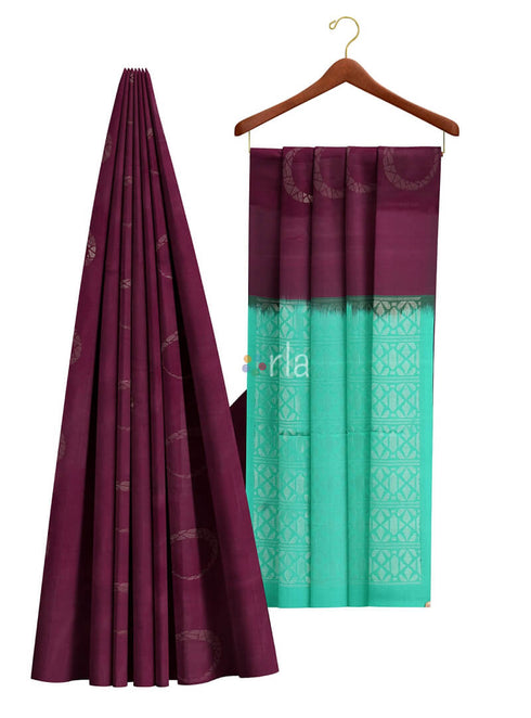 Prakruthi Vanya Grape Wine & Teal Green Bhutta Handloom Tencel Vegan Silk Saree