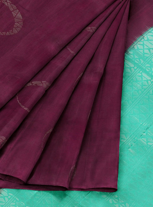 Prakruthi Vanya Grape Wine & Teal Green Bhutta Handloom Tencel Vegan Silk Saree