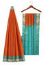 Prakruthi Vanya Rusty Orange & Teal Blue Design Border Bhutta Handloom Tencel Vegan Silk Saree
