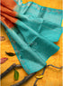 Prakruthi Vanya Rusty Orange & Teal Blue Design Border Bhutta Handloom Tencel Vegan Silk Saree