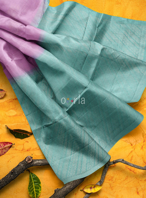 Prakruthi Vanya French Lilac & Ice Green Bhutta Handloom Tencel Vegan Silk Saree