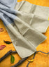 Prakruthi Vanya Light Grey & Cream Bhutta Handloom Tencel Vegan Silk Saree
