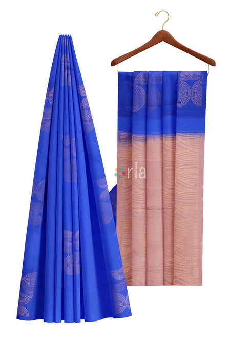 Prakruthi Vanya Blue & Peach Bhutta Handloom Tencel Vegan Silk Saree