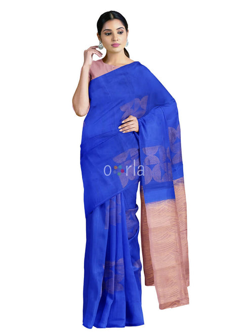Prakruthi Vanya Blue & Peach Bhutta Handloom Tencel Vegan Silk Saree