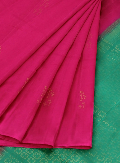 Prakruthi Vanya Pink & Green Bhutta Handloom Tencel Vegan Silk Saree