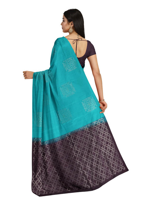 Prakruthi Vanya Teal Blue & Brown Bhutta Handloom Tencel Vegan Silk Saree