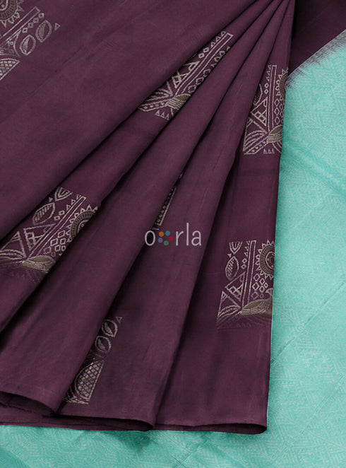 Prakruthi Vanya Brown & Teal Blue Bhutta Handloom Tencel Vegan Silk Saree
