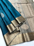 Prakruthi Mughizh Teal Blue & Grey Kanchi Border Bhutta Handloom Soft Silk Saree