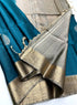 Prakruthi Mughizh Teal Blue & Grey Kanchi Border Bhutta Handloom Soft Silk Saree