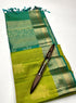 Prakruthi Mughizh Apple Green & Aqua Green Kanchi Border Bhutta Handloom Soft Silk Saree