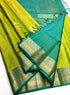 Prakruthi Mughizh Apple Green & Aqua Green Kanchi Border Bhutta Handloom Soft Silk Saree
