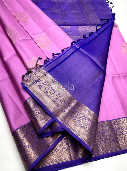 Prakruthi Mughizh Pink & Purple Kanchi Border Bhutta Handloom Soft Silk Saree