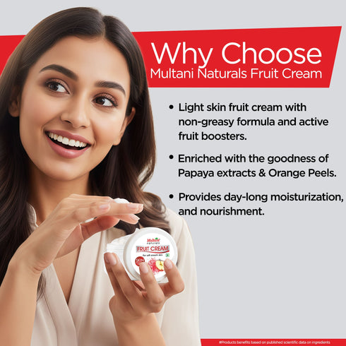 Multani Pharmaceuticals Limited Multani Naturals Fruit Skin Cream Nourishing & Hydrated Quick Absorbing & Non Sticky Moisturizer for Face Hands & Body For Healthy Soft & Glowing Skin