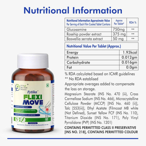 Fytika Healthcare Products Fytika Flexi Move Joint Support Supplement Glucosamine Rosehip Boswellia Serrata Supports Bone Joint Cartilage Health For Men Women Pack Of 2 120 Tabs