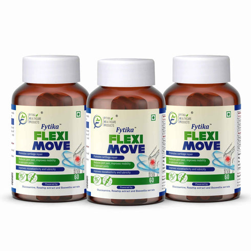 Fytika Healthcare Products Fytika Flexi Move Joint Support Supplement Glucosamine Rosehip Boswellia Serrata Supports Bone Joint Cartilage Health For Men Women Pack Of 3 180 Tabs
