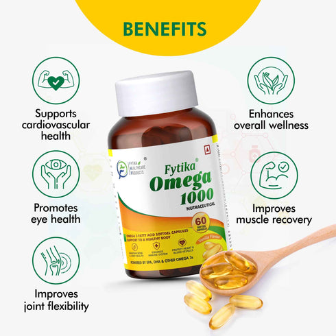 Fytikahealthcareproducts Fytika Omega 1000 Heart Brain Joint Muscle Support EPA 360 MG DHA 240 MG Omega Fatty Acids 400 MG For Men Women 60 Capsules