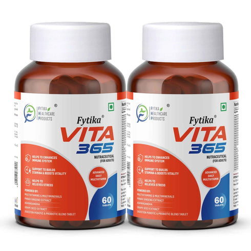 Fytika Healthcare Products Fytika Vita 365 3 in 1 Multivitamin Boosts Energy Gut Health Manages Stress Ashwagandha Probiotics Ginseng For Men Women 120 Tablets