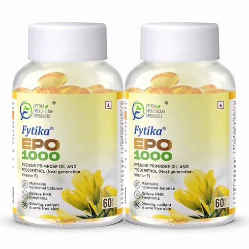 Fytika Healthcare Products Fytika Evening Primrose Oil EPO 1000 MG Promotes Hormonal Balance Radiant Skin Relieves PMS 60 Softgels