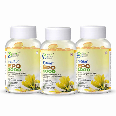 Fytika Healthcare Products Fytika Evening Primrose Oil EPO 1000 MG Promotes Hormonal Balance Radiant Skin Relieves PMS 60 Softgels