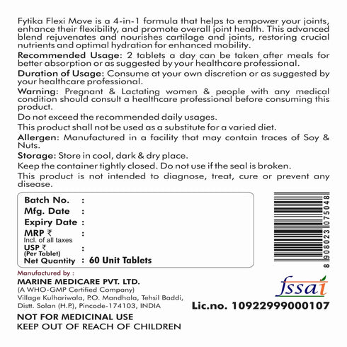 Fytika Healthcare Products Fytika Flexi Move Joint Support Supplement Glucosamine Rosehip Boswellia Serrata Supports Bone Joint Cartilage Health For Men Women 60 Tablets