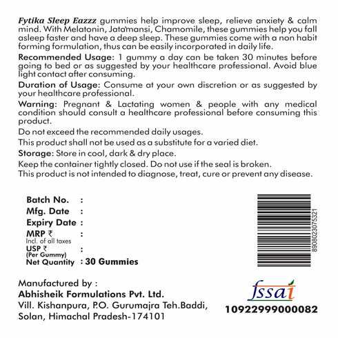 Fytika Healthcare Products Fytika Sleep Eazzz Sleep Gummies