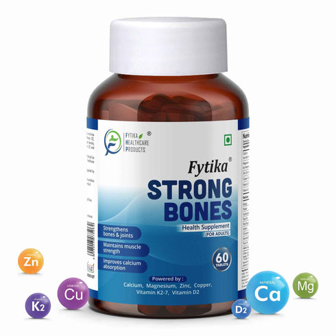 Fytika Healthcare Products Fytika Strong Bones Bone Health Supplement Supports Bone Health 1000 MG Calcium Vitamin D2 Magnesium Zinc For Men Women 60 tablets