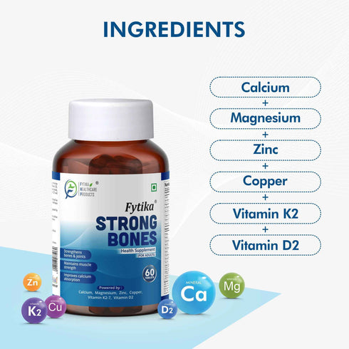 Fytika Healthcare Products Fytika Strong Bones Bone Health Supplement Supports Bone Health 1000 MG Calcium Vitamin D2 Magnesium Zinc For Men Women Pack of 2 120 Tabs