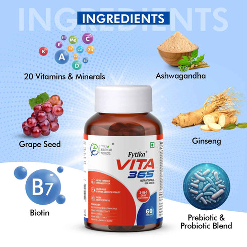 Fytika Healthcare Products Fytika Vita 365 and Strong Bones Boosts Energy Immunity Manages Stress For Men & Women 60 Tablets Each