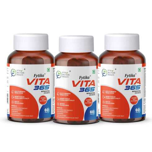 Fytika Healthcare Products Fytika Vita 365 3 in 1 Multivitamin Boosts Energy Gut Health Manages Stress Ashwagandha Probiotics Ginseng For Men Women 60 Tablets