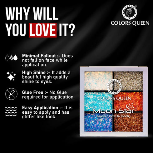Colors Queen Moon Star Glitter Eyeshadow | 15 Gram