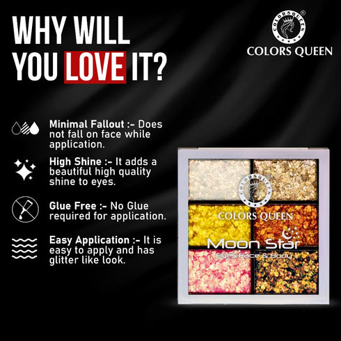 Colors Queen Moon Star Glitter Eyeshadow | 15 Gram