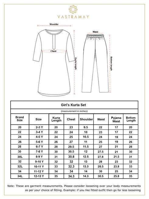 Vastramay Girls' Multicolor-Base Cream Kurta Pant set