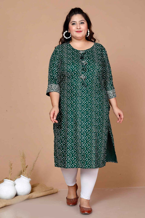 Miravan WomenS Plus Size Rayon Bandhani Print Straight Kurta Green