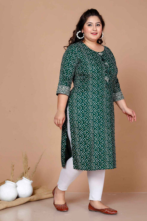 Miravan WomenS Plus Size Rayon Bandhani Print Straight Kurta Green