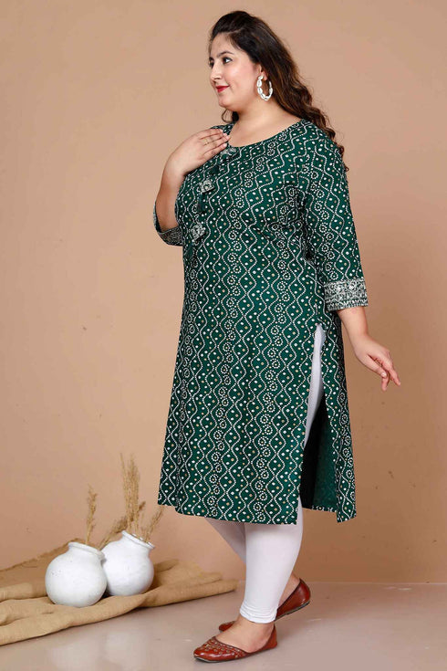 Miravan WomenS Plus Size Rayon Bandhani Print Straight Kurta Green