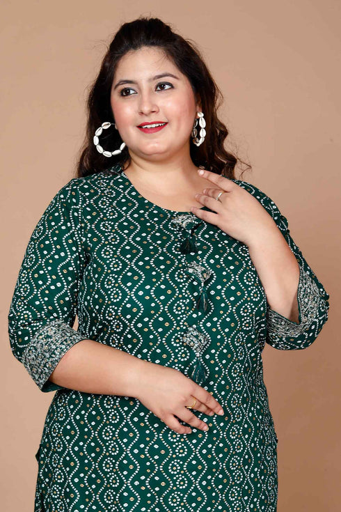 Miravan WomenS Plus Size Rayon Bandhani Print Straight Kurta Green