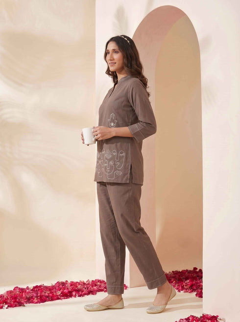 Miravan Womens Grey Embroidered Kurta with palazzo Set