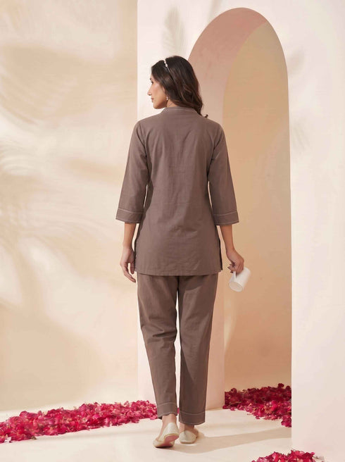Miravan Womens Grey Embroidered Kurta with palazzo Set
