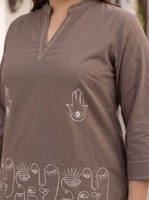 Miravan Womens Grey Embroidered Kurta with palazzo Set