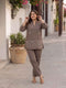 Miravan Womens Plus Size Grey Embroidered Kurta with palazzo Set