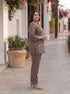 Miravan Womens Plus Size Grey Embroidered Kurta with palazzo Set