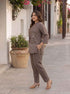 Miravan Womens Plus Size Grey Embroidered Kurta with palazzo Set