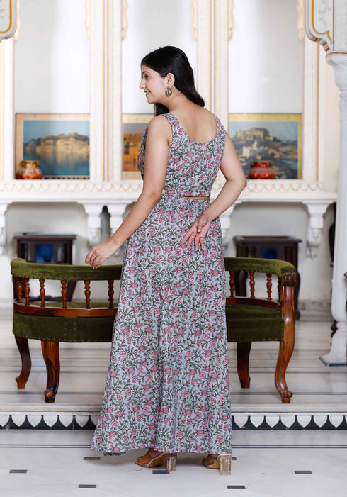 Miravan Womens Grey Floral Printed Crop Top And Skirt Co Ord Set