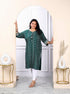 Miravan Womens Plus Size Rayon Green Bandhani Printed Straight Kurti