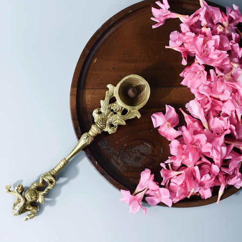 Samskara Home Ganapati And Peacocks Brass Spoon