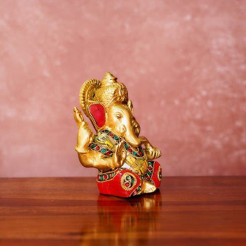 CREATUNIQ Ganesha Brass Idol 5" with Antique Polish