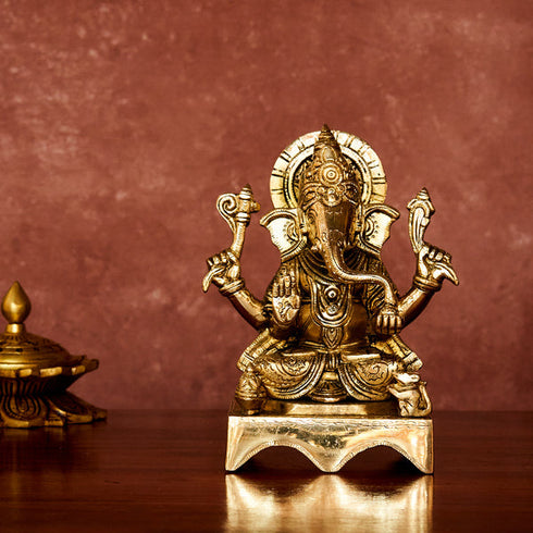 CREATUNIQ Ganesha Brass Idol with Antique Polish